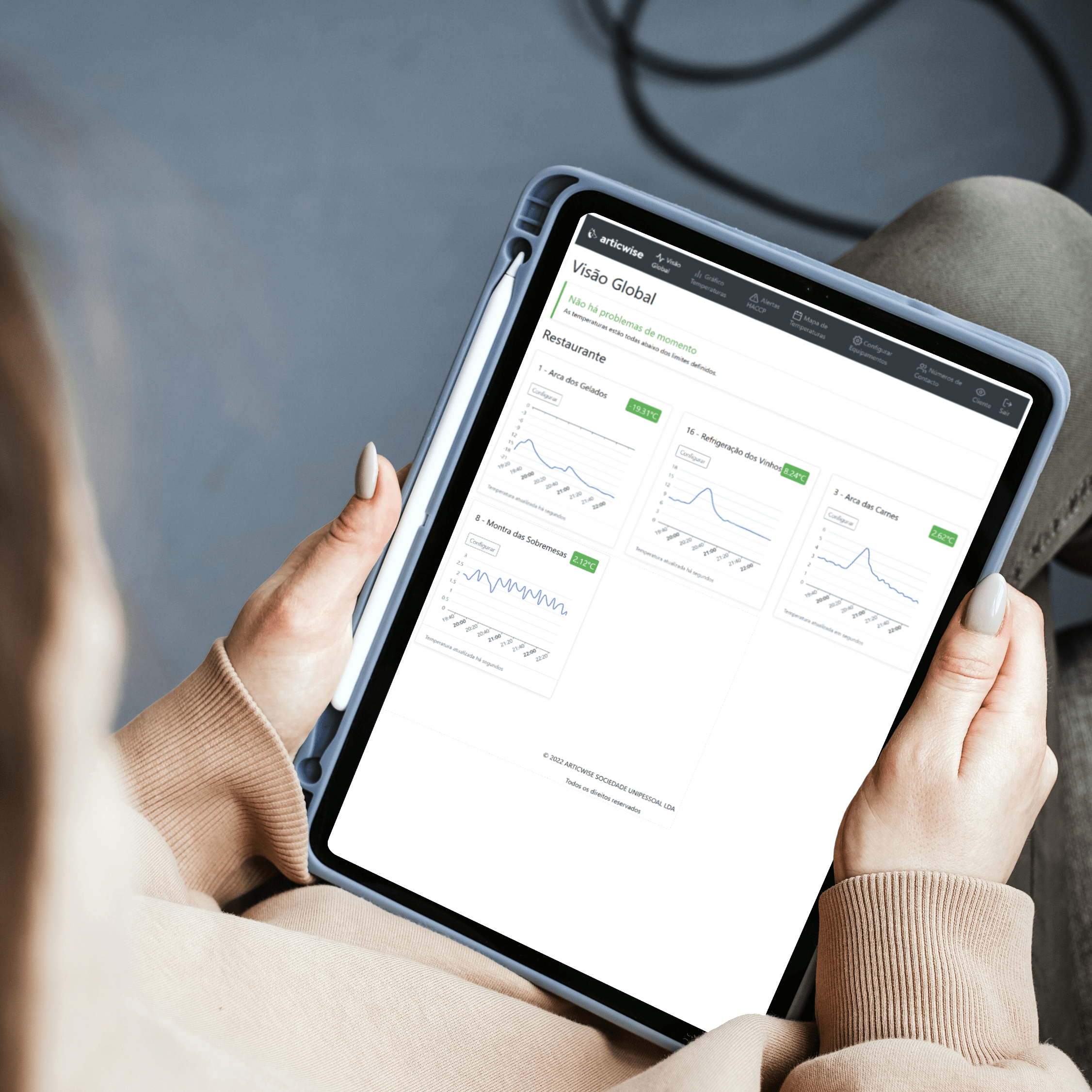 Visualização das temperaturas através de tablet